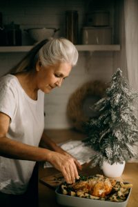 Woman making Christmas dinner
